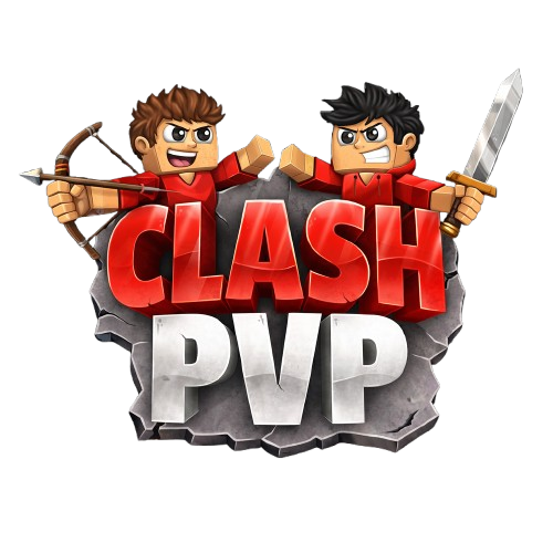 ClashPvP logo with two Minecraft-inspired fighters